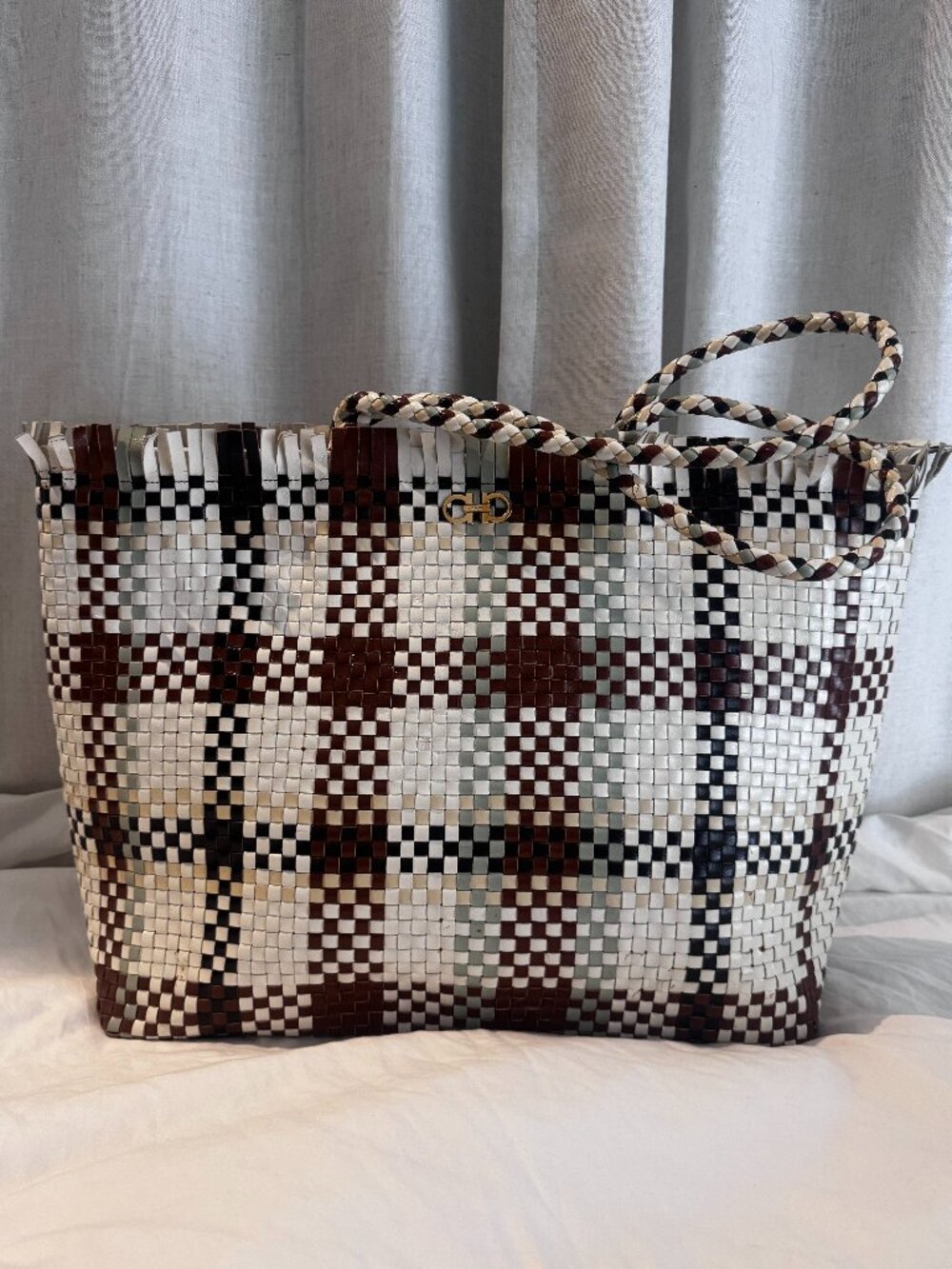 Ferragamo Woven Leather Gancini Tote